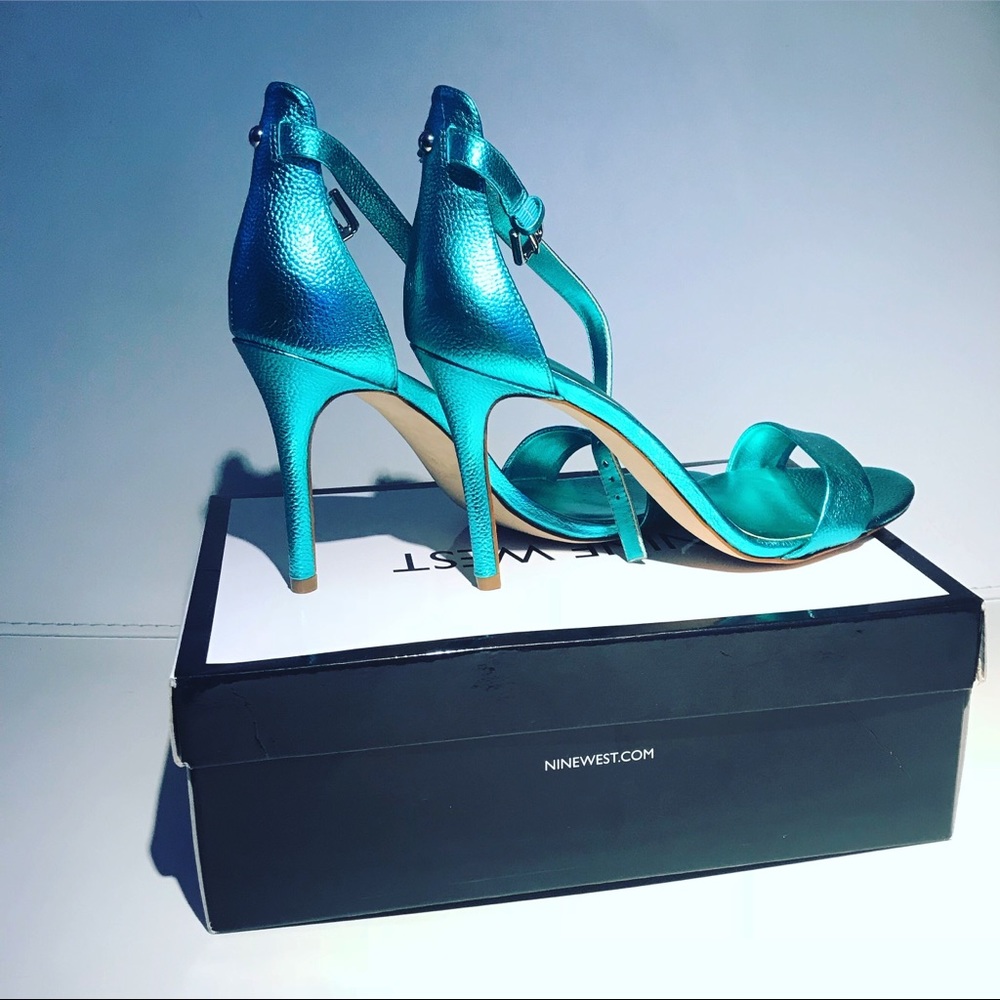 Nine West Mana Metalic Turquoise Open Toe Sandals